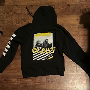 Black Hoodie with Graphic Print and Yellow Accents